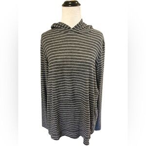 Velvet Charcoal and White Striped Hoodie — Size L